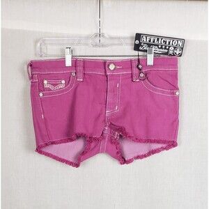 Affliction Shorts Womens 31 Vikki Iris Pink Denim Frayed Raw Hem Jean Festival